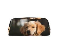 GDSHJKLW Golden Retriever Dog Leather Pencil Case Large Capacity Pen Pouch,Zipper Makeup Bag For Women Men Travel Toiletry Bags Waterproof Cosmetic Bag Wide-Open Coin Pouch Purse, Silver, One Size