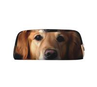 GDSHJKLW Golden Retriever Leather Pencil Case Large Capacity Pen Pouch,Zipper Makeup Bag For Women Men Travel Toiletry Bags Waterproof Cosmetic Bag Wide-Open Coin Pouch Purse, Silver, One Size