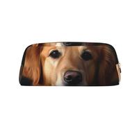 GDSHJKLW Golden Retriever Leather Pencil Case Large Capacity Pen Pouch,Zipper Makeup Bag For Women Men Travel Toiletry Bags Waterproof Cosmetic Bag Wide-Open Coin Pouch Purse, Gold, One Size