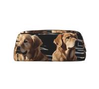 GDSHJKLW Golden Retrievers Leather Pencil Case Large Capacity Pen Pouch,Zipper Makeup Bag For Women Men Travel Toiletry Bags Waterproof Cosmetic Bag Wide-Open Coin Pouch Purse, Gold, One Size
