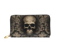 GDSHJKLW Gothic Wallpaper Skull Women Wallets Leather Zip Around Clutch Purses Waterproof Credit Card Holder With Phone Holder Ladies Travel Coin Purse