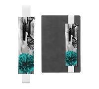 GDSHJKLW Gray Teal Flower Butterfly Elastic Band Pen Holder Detachable Pu Leather Pen Sleeve Pouch Journal Pencil Holder Pencil Case Office Supplies Gift For Hardcover Journals Notebooks Planners