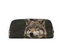 GDSHJKLW Gray Wolf Leather Pencil Case Large Capacity Pen Pouch,Zipper Makeup Bag For Women Men Travel Toiletry Bags Waterproof Cosmetic Bag Wide-Open Coin Pouch Purse