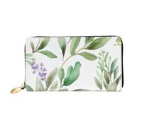 GDSHJKLW Green Flower Watercolor Herb Sage Leaves And Branches Women Wallets Leather Zip Around Clutch Purses Waterproof Credit Card Holder With Phone Holder Ladies Travel Coin Purse