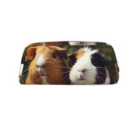 GDSHJKLW Guinea Pigs Funny Leather Pencil Case Large Capacity Pen Pouch,Zipper Makeup Bag For Women Men Travel Toiletry Bags Waterproof Cosmetic Bag Wide-Open Coin Pouch Purse, Silver, One Size