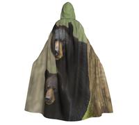 GDSHJKLW Halloween Hooded Cape For Adult Black Bear Mother And Cub Full Length Cape Cloak Halloween Christmas Cosplay Costume For Men And Women