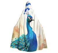 GDSHJKLW Halloween Hooded Cape For Adult Cartoon Blue Peacock Full Length Cape Cloak Halloween Christmas Cosplay Costume For Men And Women