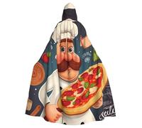 GDSHJKLW Halloween Hooded Cape For Adult Chef Pizza Full Length Cape Cloak Halloween Christmas Cosplay Costume For Men And Women