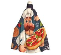 GDSHJKLW Halloween Hooded Cape For Adult Chef Pizza Full Length Cape Cloak Halloween Christmas Cosplay Costume For Men And Women