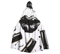 GDSHJKLW Halloween Hooded Cape For Adult Cool Black Lipstick Lips Full Length Cape Cloak Halloween Christmas Cosplay Costume For Men And Women