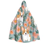GDSHJKLW Halloween Hooded Cape For Adult Corgi Floral Flowers Spring Garden Full Length Cape Cloak Halloween Christmas Cosplay Costume For Men And Women