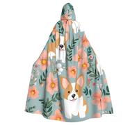 GDSHJKLW Halloween Hooded Cape For Adult Corgi Floral Flowers Spring Garden Full Length Cape Cloak Halloween Christmas Cosplay Costume For Men And Women