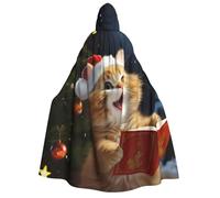 GDSHJKLW Halloween Hooded Cape For Adult Cute Cat Sing Christmas Carols Full Length Cape Cloak Halloween Christmas Cosplay Costume For Men And Women
