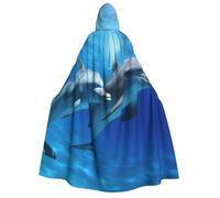 GDSHJKLW Halloween Hooded Cape For Adult Dolphins In The Ocean Full Length Cape Cloak Halloween Christmas Cosplay Costume For Men And Women