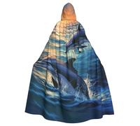 GDSHJKLW Halloween Hooded Cape For Adult Dolphins In The Sea1 Full Length Cape Cloak Halloween Christmas Cosplay Costume For Men And Women