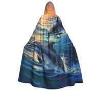 GDSHJKLW Halloween Hooded Cape For Adult Dolphins In The Sea1 Full Length Cape Cloak Halloween Christmas Cosplay Costume For Men And Women