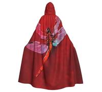 GDSHJKLW Halloween Hooded Cape For Adult Dragonfly On Red Background Full Length Cape Cloak Halloween Christmas Cosplay Costume For Men And Women
