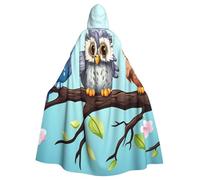 GDSHJKLW Halloween Hooded Cape For Adult Owls On A Branch Full Length Cape Cloak Halloween Christmas Cosplay Costume For Men And Women