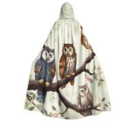 GDSHJKLW Halloween Hooded Cape For Adult Owls On A Branch Full Length Cape Cloak Halloween Christmas Cosplay Costume For Men And Women