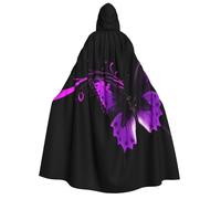 GDSHJKLW Halloween Hooded Cape For Adult Purple And Black Butterfly Full Length Cape Cloak Halloween Christmas Cosplay Costume For Men And Women