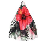 GDSHJKLW Halloween Hooded Cape For Adult Red Hibiscus Full Length Cape Cloak Halloween Christmas Cosplay Costume For Men And Women