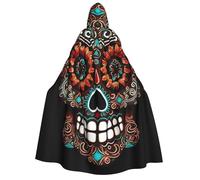 GDSHJKLW Halloween Hooded Cape For Adult Sugar Skulls Day Of The Dead Full Length Cape Cloak Halloween Christmas Cosplay Costume For Men And Women