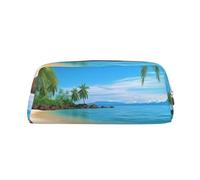 GDSHJKLW Hawaiian Beach With Palm Trees Leather Pencil Case Large Capacity Pen Pouch,Zipper Makeup Bag For Women Men Travel Toiletry Bags Waterproof Cosmetic Bag Wide-Open Coin Pouch Purse