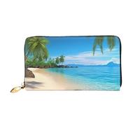 GDSHJKLW Hawaiian Beach With Palm Trees Women Wallets Leather Zip Around Clutch Purses Waterproof Credit Card Holder With Phone Holder Ladies Travel Coin Purse