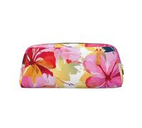 GDSHJKLW Hawaiian Flower Print Leather Pencil Case Large Capacity Pen Pouch,Zipper Makeup Bag For Women Men Travel Toiletry Bags Waterproof Cosmetic Bag Wide-Open Coin Pouch Purse