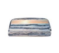 GDSHJKLW Heart Shape Romantic Beach Leather Pencil Case Large Capacity Pen Pouch,Zipper Makeup Bag For Women Men Travel Toiletry Bags Waterproof Cosmetic Bag Wide-Open Coin Pouch Purse, Silver, One