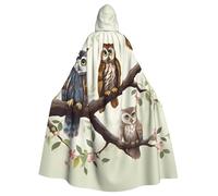 GDSHJKLW Hooded Cloak Halloween Adult Owls On A Branch Cloak Full Length Cloak Halloween Christmas Cosplay Costume for Men Women
