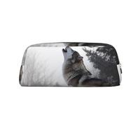 GDSHJKLW Howling Wolf Leather Pencil Case Large Capacity Pen Pouch,Zipper Makeup Bag For Women Men Travel Toiletry Bags Waterproof Cosmetic Bag Wide-Open Coin Pouch Purse