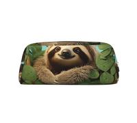GDSHJKLW Hug Tree Sloth Leather Pencil Case Large Capacity Pen Pouch,Zipper Makeup Bag For Women Men Travel Toiletry Bags Waterproof Cosmetic Bag Wide-Open Coin Pouch Purse, Silver, One Size