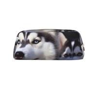 GDSHJKLW Husky Dog Leather Pencil Case Large Capacity Pen Pouch,Zipper Makeup Bag For Women Men Travel Toiletry Bags Waterproof Cosmetic Bag Wide-Open Coin Pouch Purse