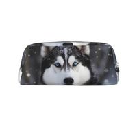 GDSHJKLW Husky In Snow Dog Leather Pencil Case Large Capacity Pen Pouch,Zipper Makeup Bag For Women Men Travel Toiletry Bags Waterproof Cosmetic Bag Wide-Open Coin Pouch Purse, Silver, One Size