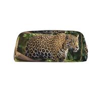 GDSHJKLW Jaguar Cat On Tree Trunk Waterfall Leather Pencil Case Large Capacity Pen Pouch,Zipper Makeup Bag For Women Men Travel Toiletry Bags Waterproof Cosmetic Bag Wide-Open Coin Pouch Purse