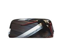 GDSHJKLW Japan Samurai Sword Leather Pencil Case Large Capacity Pen Pouch,Zipper Makeup Bag For Women Men Travel Toiletry Bags Waterproof Cosmetic Bag Wide-Open Coin Pouch Purse, Gold, One Size