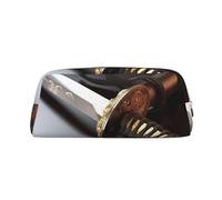 GDSHJKLW Japan Samurai Sword Leather Pencil Case Large Capacity Pen Pouch,Zipper Makeup Bag For Women Men Travel Toiletry Bags Waterproof Cosmetic Bag Wide-Open Coin Pouch Purse, Gold, One Size
