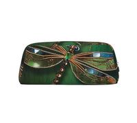 GDSHJKLW Jewel Dragonfly Leather Pencil Case Large Capacity Pen Pouch,Zipper Makeup Bag For Women Men Travel Toiletry Bags Waterproof Cosmetic Bag Wide-Open Coin Pouch Purse, Silver, One Size