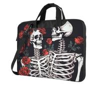 GDSHJKLW Laptop Shoulder Bag For Men Women,Waterproof Briefcase Messenger Bag Rose And Skeleton Laptop Sleeve Bag W/Strap Handle, Black, 13 inch