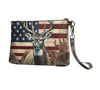 GDSHJKLW Leather Wristlet Clutch Purse For Women Ladies Cell Phone Pouch Bag Clutch Wallet Americana Flag Deer Zipper Handbags Purse Gifts For Women