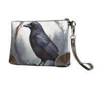GDSHJKLW Leather Wristlet Clutch Purse For Women Ladies Cell Phone Pouch Bag Clutch Wallet Black Crow Zipper Handbags Purse Gifts For Women