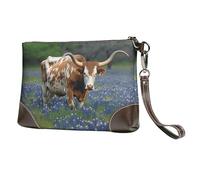 GDSHJKLW Leather Wristlet Clutch Purse For Women Ladies Cell Phone Pouch Bag Clutch Wallet Bluebonnet Longhorn Zipper Handbags Purse Gifts For Women