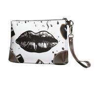 GDSHJKLW Leather Wristlet Clutch Purse For Women Ladies Cell Phone Pouch Bag Clutch Wallet Cool Black Lipstick Lips Zipper Handbags Purse Gifts For Women