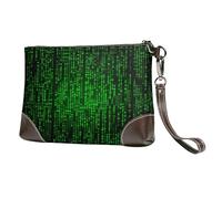 GDSHJKLW Leather Wristlet Clutch Purse For Women Ladies Cell Phone Pouch Bag Clutch Wallet Green Number Binary Zipper Handbags Purse Gifts For Women