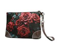 GDSHJKLW Leather Wristlet Clutch Purse For Women Ladies Cell Phone Pouch Bag Clutch Wallet Red And Black Rose Zipper Handbags Purse Gifts For Women