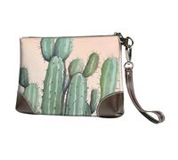 GDSHJKLW Leather Wristlet Clutch Purse For Women Ladies Cell Phone Pouch Bag Clutch Wallet Watercolor Green Cactus Zipper Handbags Purse Gifts For Women