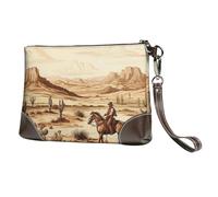 GDSHJKLW Leather Wristlet Clutch Purse For Women Ladies Cell Phone Pouch Bag Clutch Wallet West Desert Cactus With Cowboys Riding Horses Zipper Handbags Purse Gifts For Women