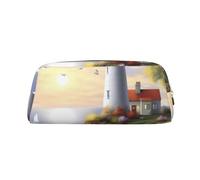 GDSHJKLW Lighthouse Diamond Painting Leather Pencil Case Large Capacity Pen Pouch,Zipper Makeup Bag For Women Men Travel Toiletry Bags Waterproof Cosmetic Bag Wide-Open Coin Pouch Purse, Gold, One