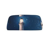 GDSHJKLW Lighthouse Under Starry Night Sky Leather Pencil Case Large Capacity Pen Pouch,Zipper Makeup Bag For Women Men Travel Toiletry Bags Waterproof Cosmetic Bag Wide-Open Coin Pouch Purse
